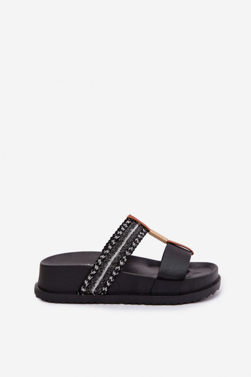 Pantofole da donna con una piattaforma con strisce I colore doratom Detalem colore nero Tahlia