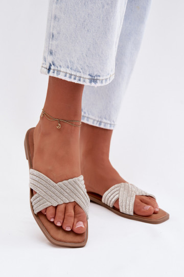 Pantofole da donna con tacchi larghi e strass, argento, Zinnia 2