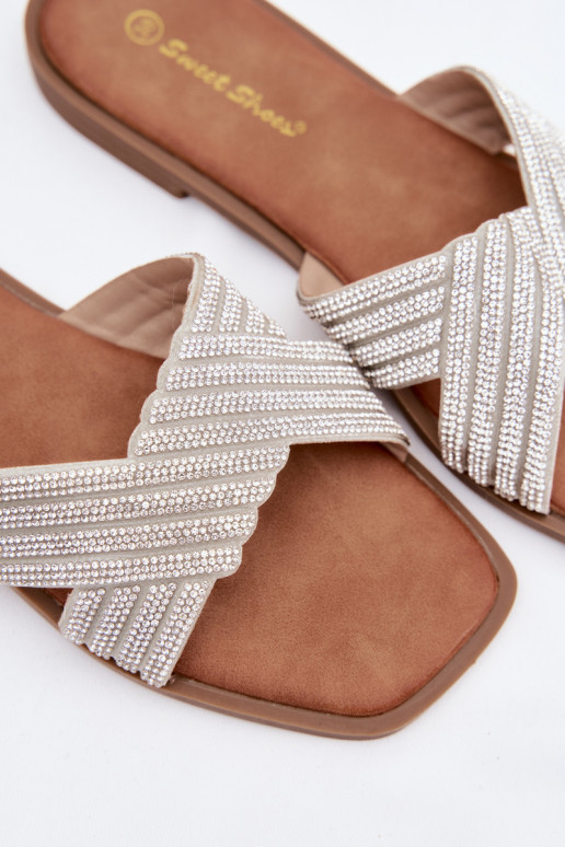 Pantofole da donna con tacchi larghi con gli occhi scintillanti color argento Zinnia