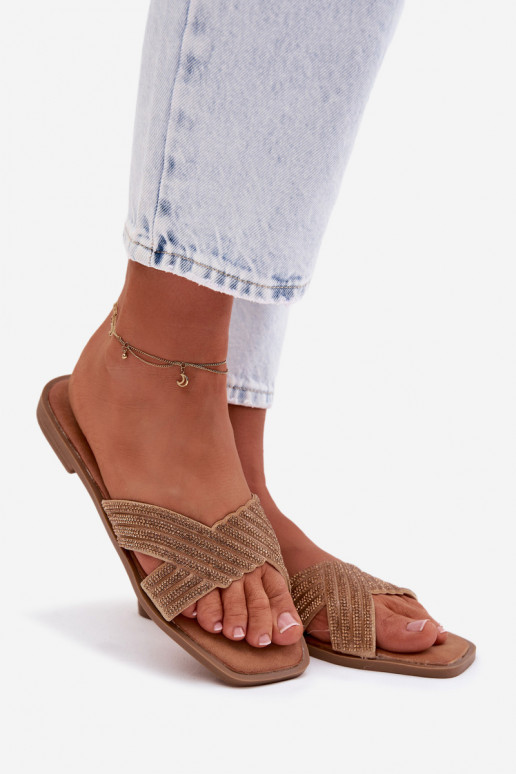 Pantofole da donna con tacchi larghi con gli occhi scintillanti colore dorato Zinnia