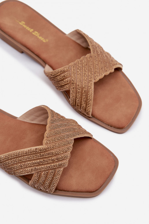 Pantofole da donna con tacchi larghi con gli occhi scintillanti colore dorato Zinnia