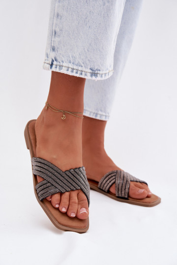 Pantofole da donna con tacchi larghi con gli occhi scintillanti colore nero Zinnia