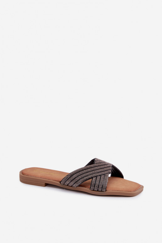 Pantofole da donna con tacchi larghi con gli occhi scintillanti colore nero Zinnia