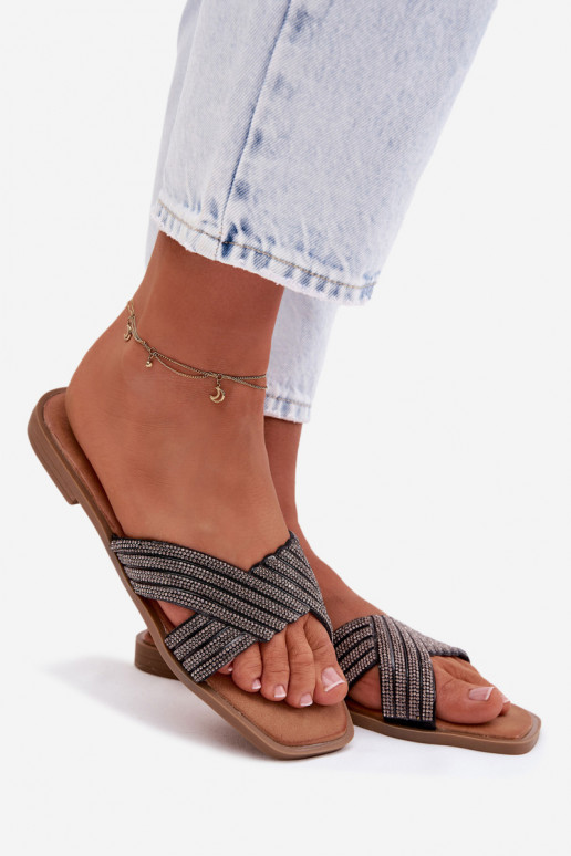 Pantofole da donna con tacchi larghi con gli occhi scintillanti colore nero Zinnia