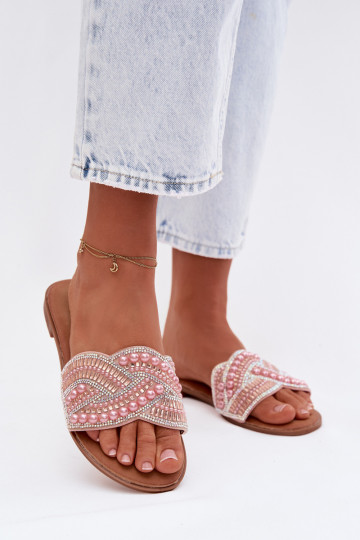 Pantofole decorate con tacchi larghi, rosa, Dovima 2