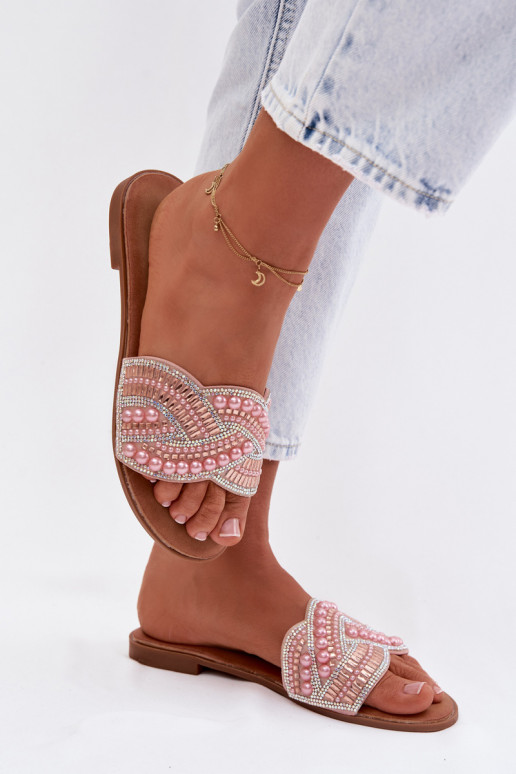 Decorato Pantofole con tacchi larghi colore rosa Dovima