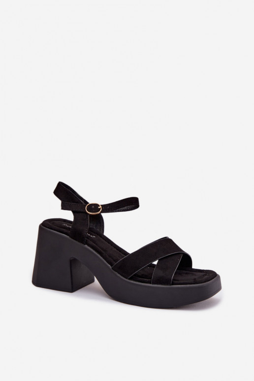 Sandali da donna Su un enorme paloin ecopelle scamosciatau colore nero Tereza