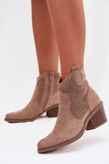 Stivaletti traforati da donna con tacchi S.Barski HY61-8013, colore sabbia