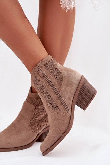 Stivaletti traforati da donna con tacchi S.Barski HY61-8013, colore sabbia 2