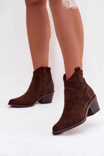 Stivaletti traforati da donna con tacchi S.Barski HY61-8013, colore cioccolato