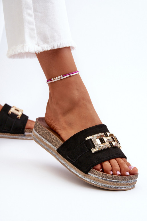 Pantofole da donna con plateau e decorazioni colore nero Vapireta