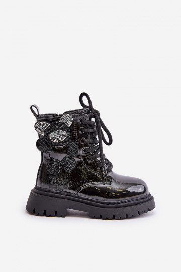 riscaldamento Stivali Infantile Con Orso Al Castello con effetto vernice colore nero Relobia 2