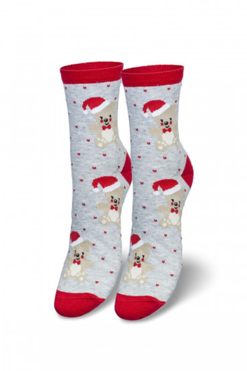 Calzini natalizi da donna con orsetti e Babbo Natale colore grigio