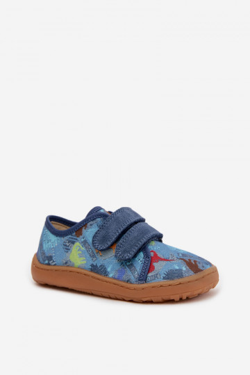 Ciabatte per bambini Barefoot con dinosauri Froddo Canvas G1700440-15 blu