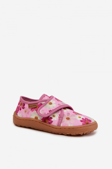 Pantofole Infantile Infantile con chiusure adesive Barefoot con fiori Froddo G1700438-8 colore rosa