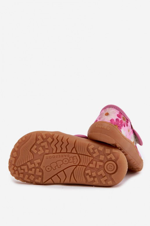 Pantofole Infantile Infantile con chiusure adesive Barefoot con fiori Froddo G1700438-8 colore rosa