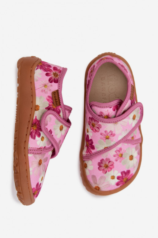 Pantofole Infantile Infantile con chiusure adesive Barefoot con fiori Froddo G1700438-8 colore rosa