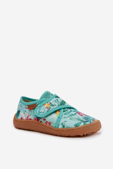 Ciabatte per bambini con chiusura adesiva Barefoot con motivi floreali e foglie Froddo G1700438-14 verde menta