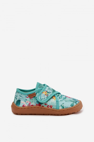 Ciabatte per bambini con chiusura adesiva Barefoot con motivi floreali e foglie Froddo G1700438-14 verde menta 2