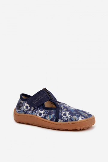 Ciabatte per bambini con chiusura adesiva Barefoot con palloni Froddo Canvas G1700439-5 blu