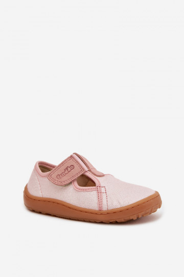 Ciabatte per bambini con chiusura adesiva e luccichii Barefoot Froddo Canvas G1700439-2 rosa