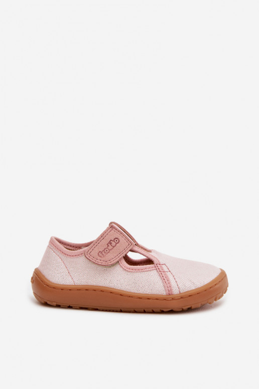 Pantofole Infantile con chiusure adesive con lucentezza Barefoot Froddo Cannvas G1700439-2 colore rosa