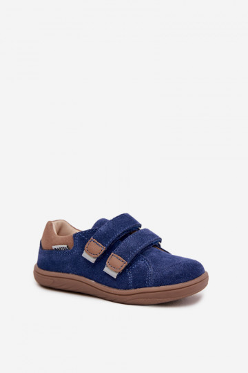 Scarpe in pelle barefoot per bambini con riflettori Bartek 8600366 blu scuro