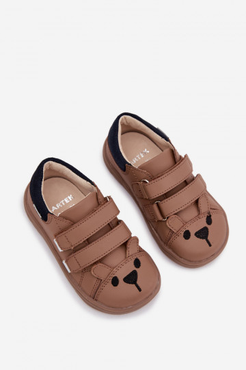 Scarpe in pelle barefoot per bambini con orsetto Bartek 8600654 color sabbia 2