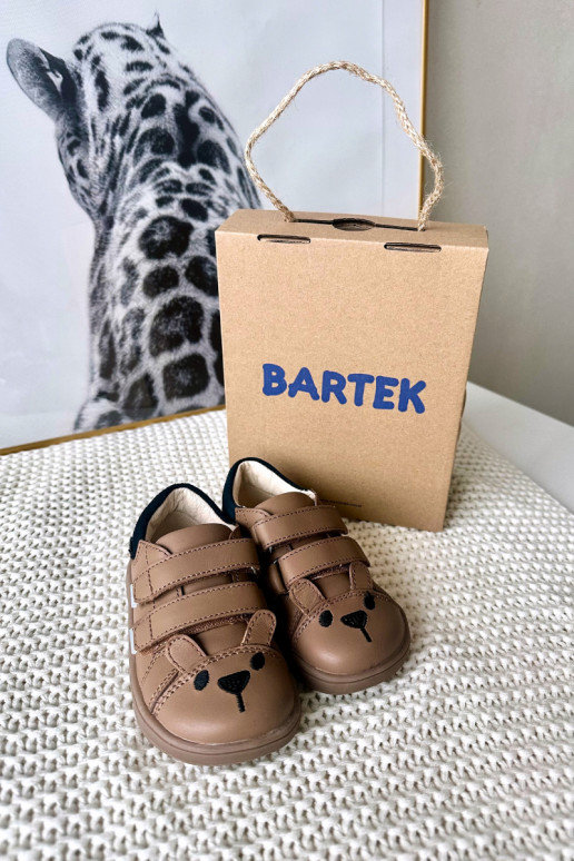 Pelle scarpe Barefoot Infantile Con Orso Bartek 8600654 beige