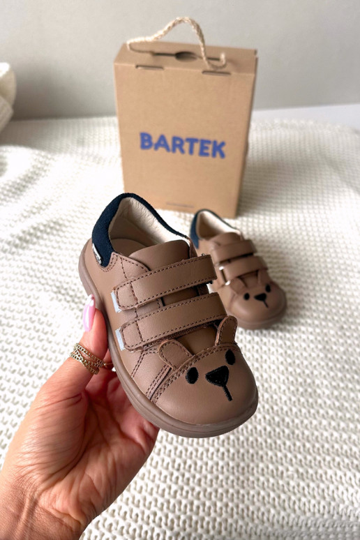 Pelle scarpe Barefoot Infantile Con Orso Bartek 8600654 beige