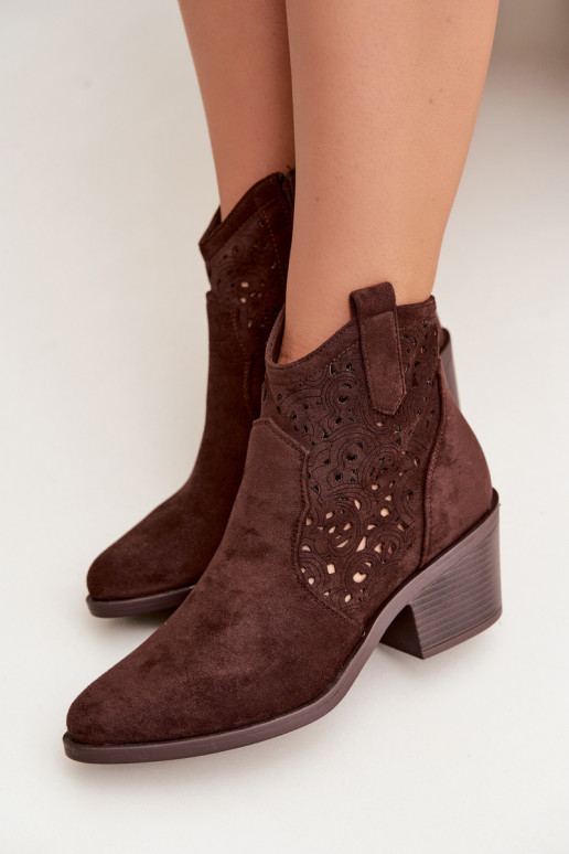 Stivali traforati stile coAboy Femminile con i tacchi S.Barski HY61-8012 CzekoladoAe