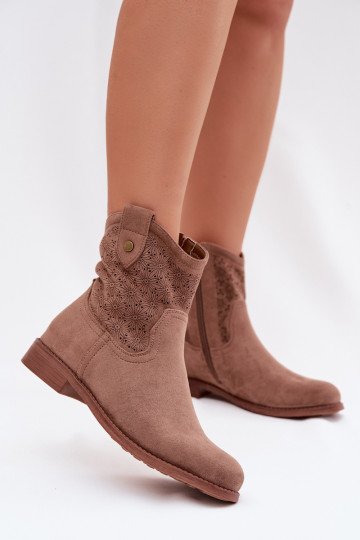 Stivaletti donna con tacco largo e elementi traforati S.Barski HY61-8025 color marrone 2