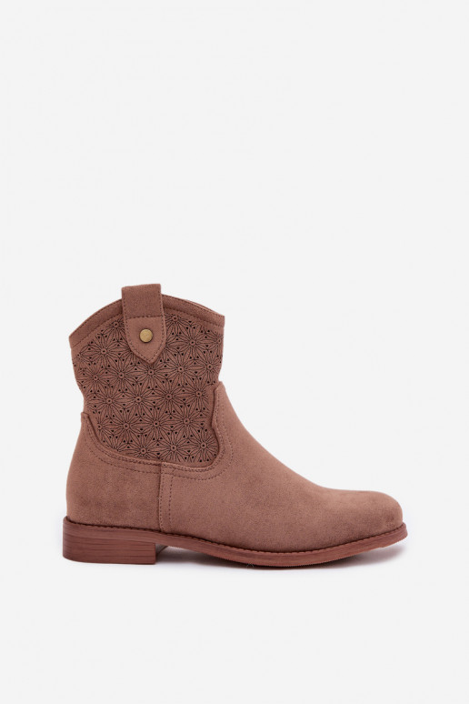 Stivali da donna con tacchi larghi con elementi traforati S.Barski HY61-8025 colore marrone