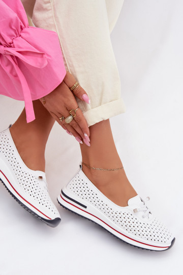 Pelle con elementi traforati scarpe Femminile S.Barski LR61-7044 Colore bianco