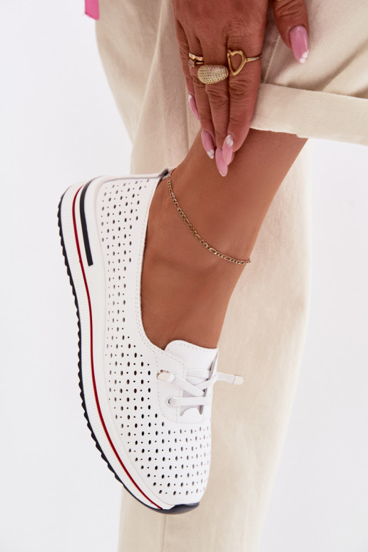 Pelle con elementi traforati scarpe Femminile S.Barski LR61-7044 Colore bianco