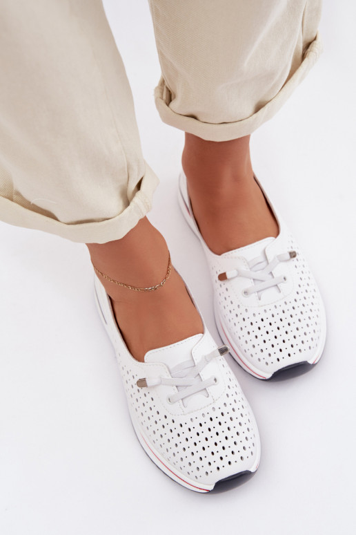 Pelle con elementi traforati scarpe Femminile S.Barski LR61-7044 Colore bianco