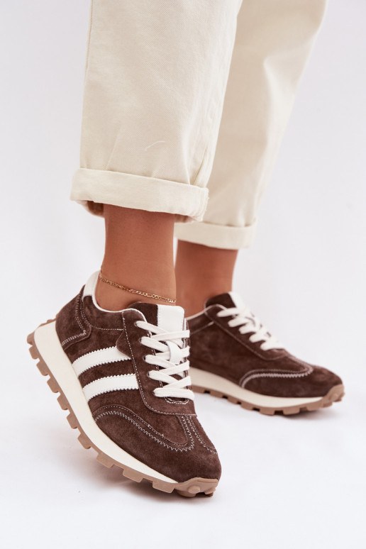 dalla pelle scamosciata Scarpe modello sneakers Femminile con una piattaforma S.Barski LR61-7097 CzekoladoAe