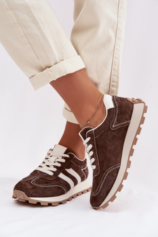 dalla pelle scamosciata Scarpe modello sneakers Femminile con una piattaforma S.Barski LR61-7097 CzekoladoAe