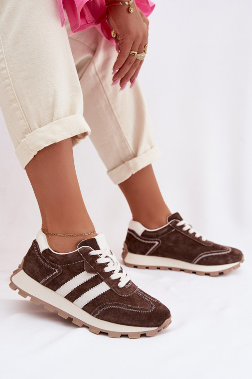 dalla pelle scamosciata Scarpe modello sneakers Femminile con una piattaforma S.Barski LR61-7097 CzekoladoAe