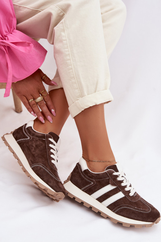 dalla pelle scamosciata Scarpe modello sneakers Femminile con una piattaforma S.Barski LR61-7097 CzekoladoAe