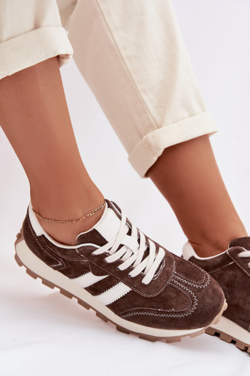 dalla pelle scamosciata Scarpe modello sneakers Femminile con una piattaforma S.Barski LR61-7097 CzekoladoAe