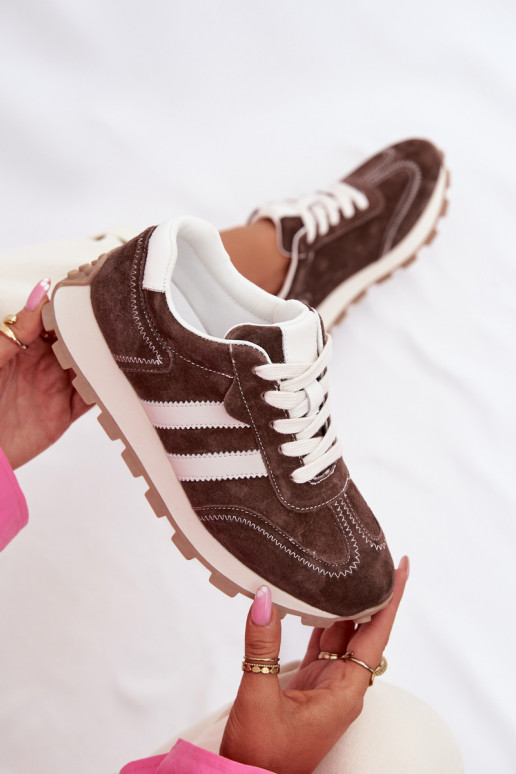 dalla pelle scamosciata Scarpe modello sneakers Femminile con una piattaforma S.Barski LR61-7097 CzekoladoAe