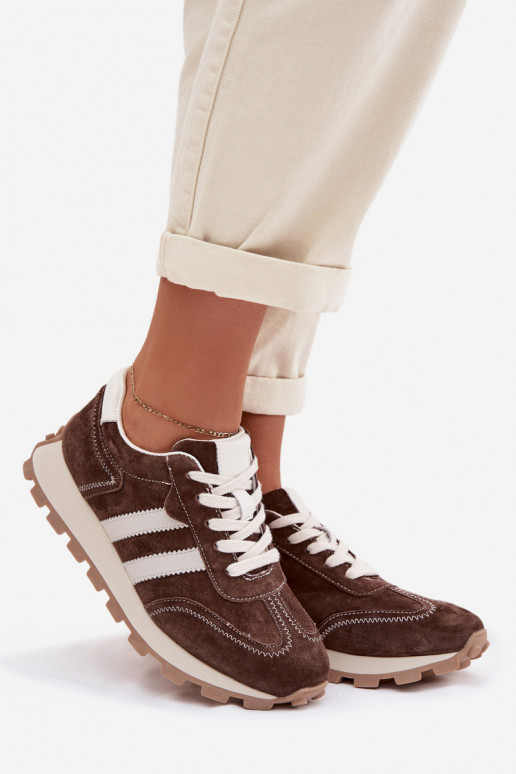 dalla pelle scamosciata Scarpe modello sneakers Femminile con una piattaforma S.Barski LR61-7097 CzekoladoAe