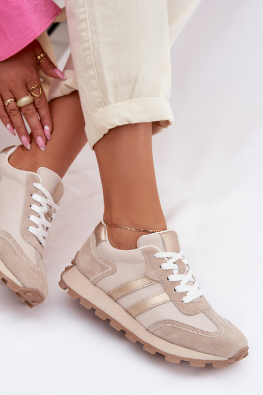 dalla pelle scamosciata Scarpe modello sneakers Femminile con una piattaforma S.Barski LR61-7097 beige