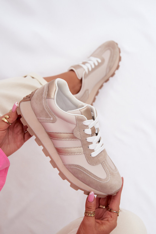 dalla pelle scamosciata Scarpe modello sneakers Femminile con una piattaforma S.Barski LR61-7097 beige