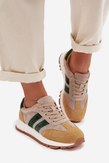 Scarpe donna modello Sneakers in camoscio color sabbia-giallo