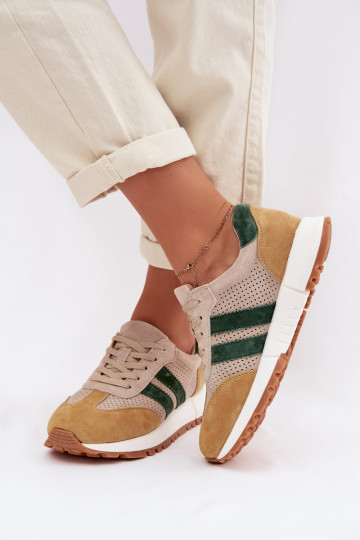 Scarpe donna modello Sneakers in camoscio color sabbia-giallo 2