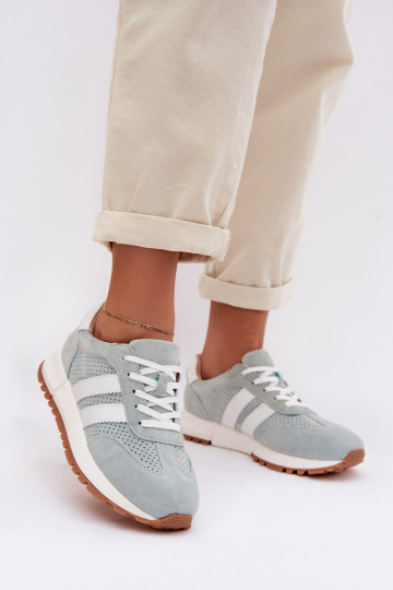 Scarpe donna modello Sneakers in camoscio color verde menta 2