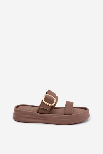  Pantofole da donna con una piattaforma con strisce I Złotą con fibbie colore kaki Ameliette 2