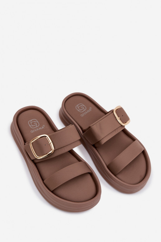  Pantofole da donna con una piattaforma con strisce I Złotą con fibbie colore kaki Ameliette